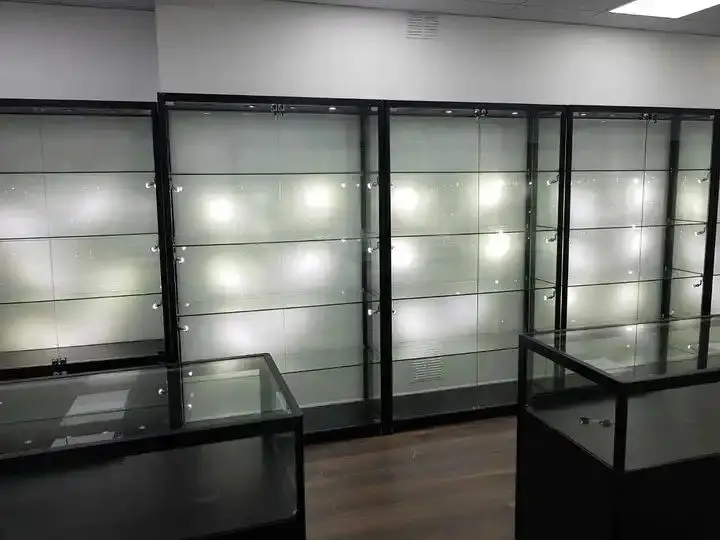 Jewelry Shop Display Glass Showcase Cabinet With Glass Door Light Glass Display Cabinet