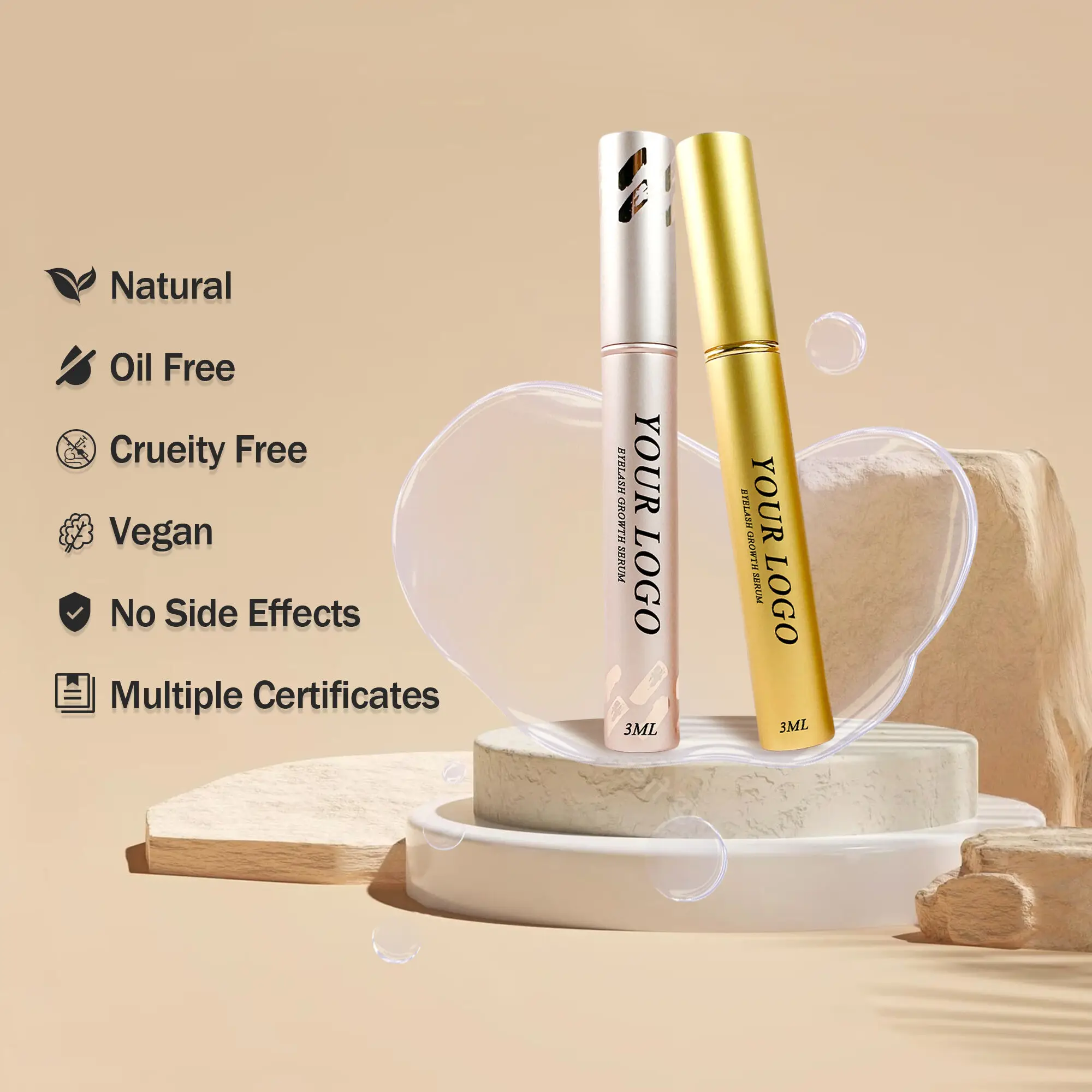 Allergy-free nourishing lash serum mascara clean ingredients 100% Organic eyelash and eyebrows serum growth