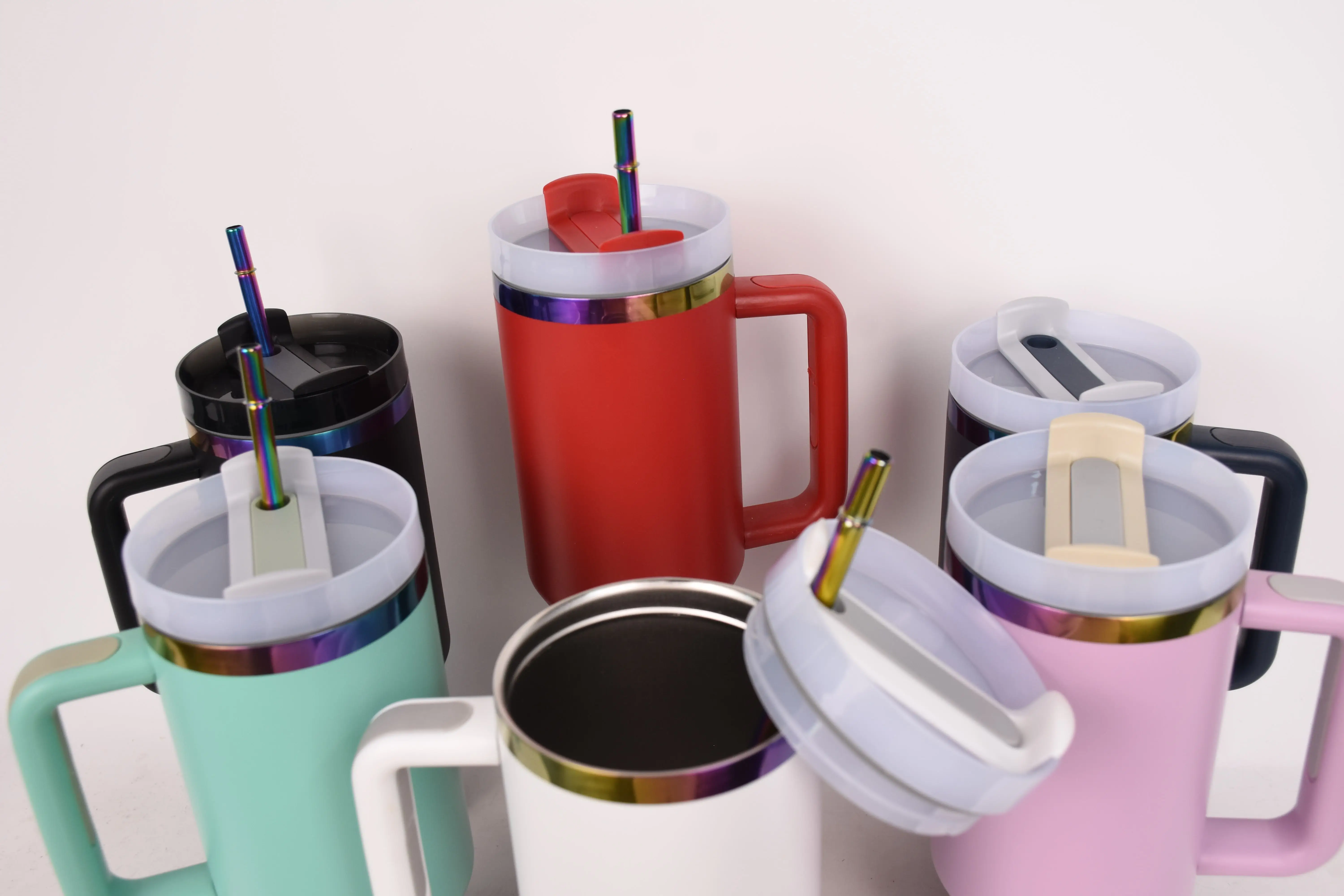 2024 New Travel Mug Cup Custom logo 304 Double Wall Stainless Steel Vacuum Rainbow 40oz Sublimation Tumbler with Handle