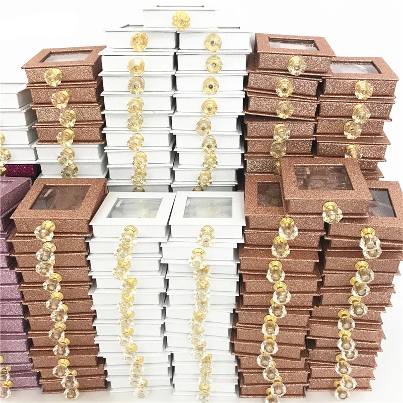 Wholesales Crystal handle NEW 25mm False Eyelashes Packaging Box Lash Boxes Custom Your Logo Fake 3d Mink Lashes Glitter Case