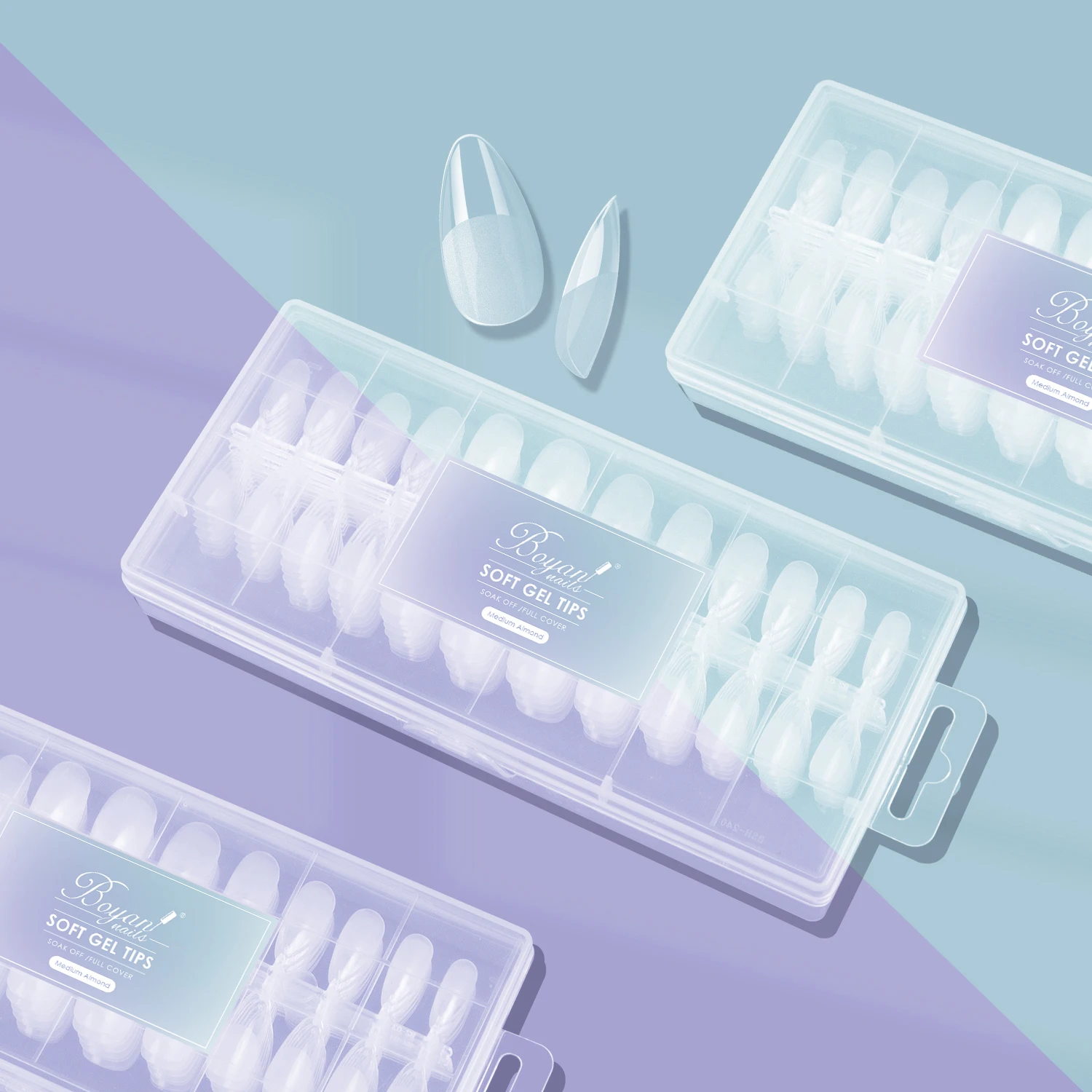 Acrylic Material Clear 240 pcs No Crease Full Cover 12 Sizes Soft Gel X Nails Tips