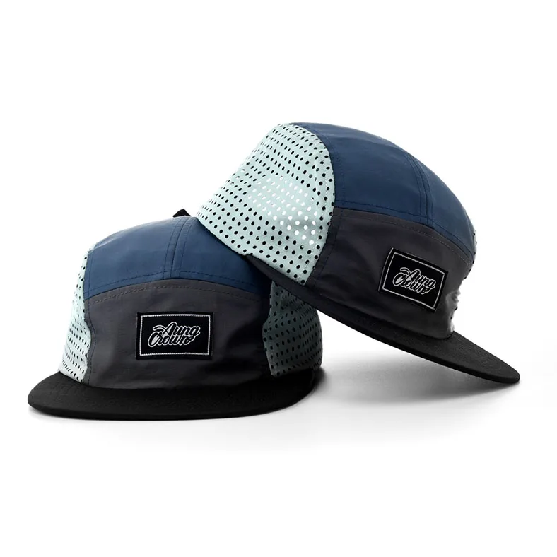 OEM Custom Breathable Mesh Cap Camp 5 panel Running Hat Nylon Sport Camper Hats With Printing
