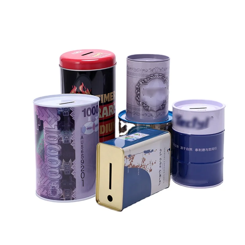 China Factory Direct Promotion Gift Coin Bank Metal Containers Money Saving Round Tin Can
