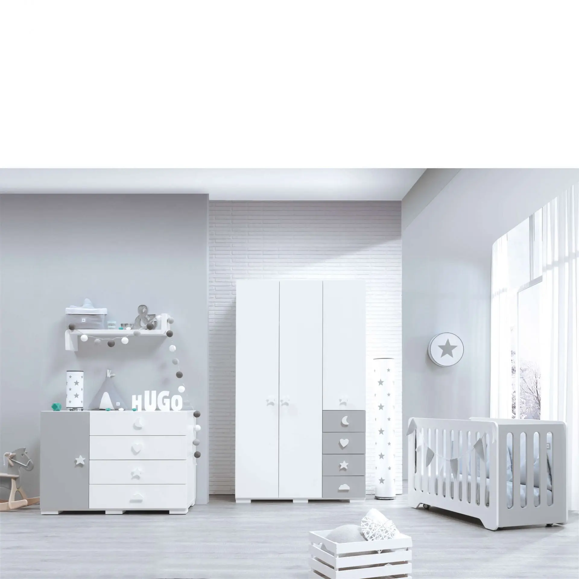 White Color  Co-sleeper Wooden Adjustable Multi Purpose Baby Cot Convertible Toddler Cradle Attached to Bed Baby Crib Furniture