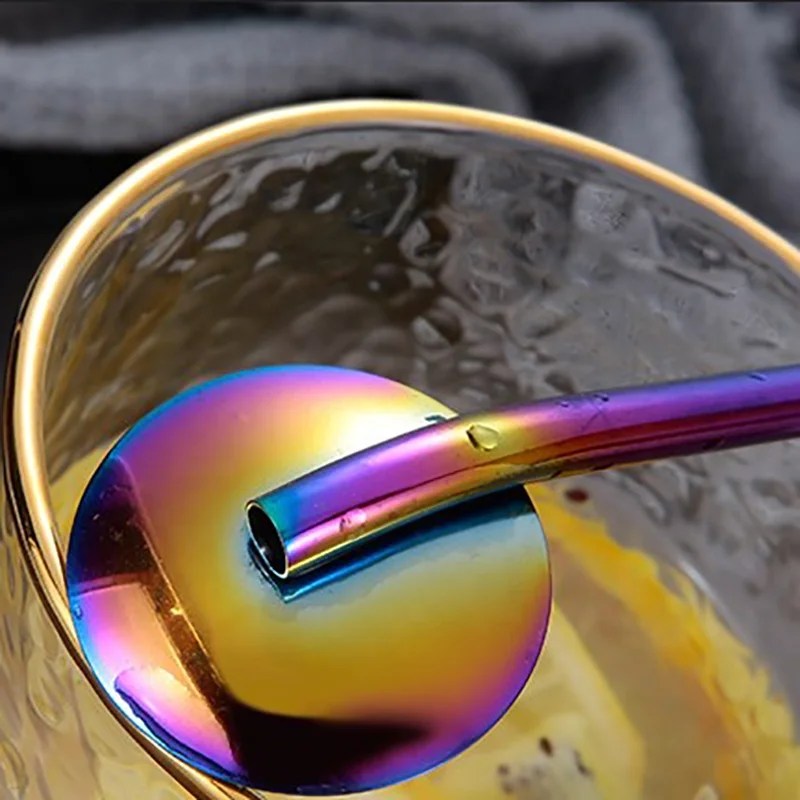 7pcs Stainless Steel Eco-Friendly Drinking Straw Spoon Set Reusable Straw with Cleaning Brush Spoon Wheat Case For Bar Party