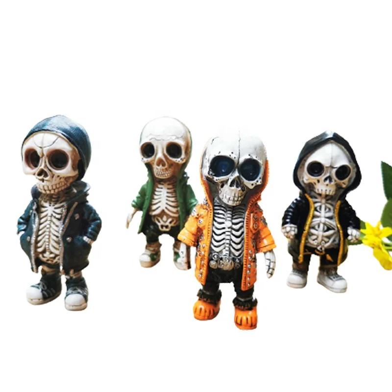 High Quality Resin Cute Halloween Cool Skeleton Statue Yard Garden Ornaments Crafts Desk Figurines Home Decor