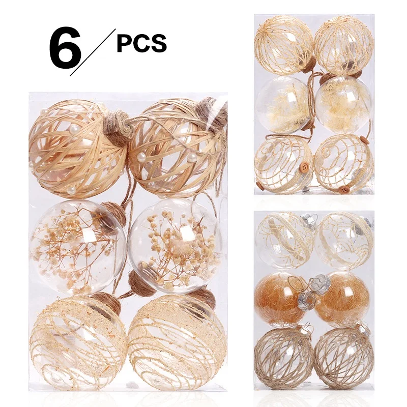 6pcs/Set Christmas Ball Ornaments Plastic X-mas Tree Decoration Adornos Navidad 2024 Festive Party Supplies Polystyrene Baubles