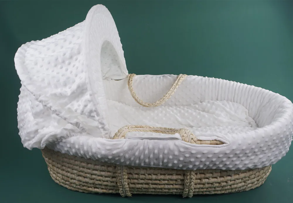 
Moses basket with minky dimple fabric bedding set liner incl windshield/bunting sleeve/Cushion mat/pillow/quilt cover 