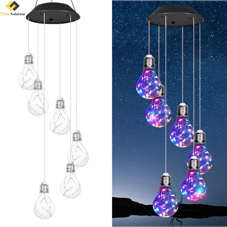 Solar Powered Wind Chimes Hanging with 6 led Cracking Glass Bulbs Wind Chimes Outdoor with 6 light bulb Windchimes