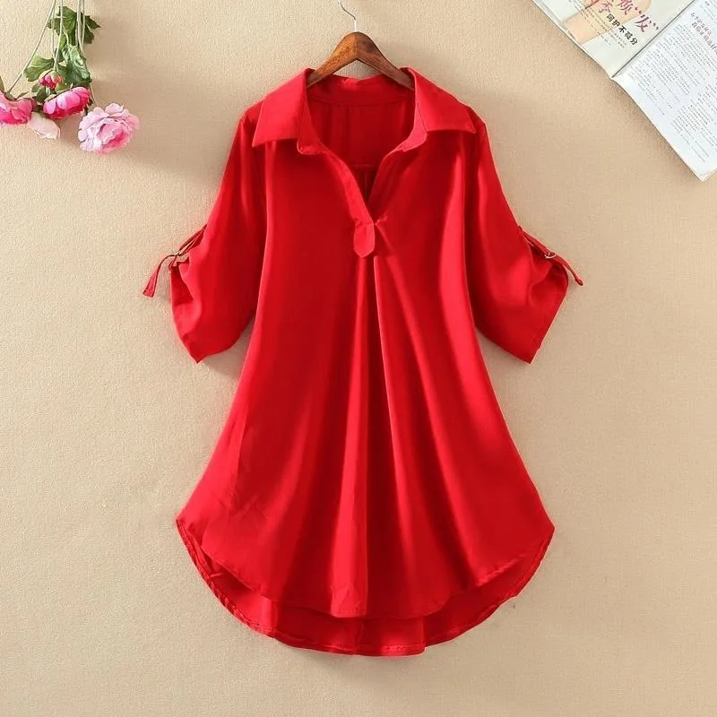 Custom Soft Chiffon Blouse Fabric Woman Dresses Large Size Loose Waist Slimming Elegant Turtleneck Chiffon Blouse Crinkle Shirt
