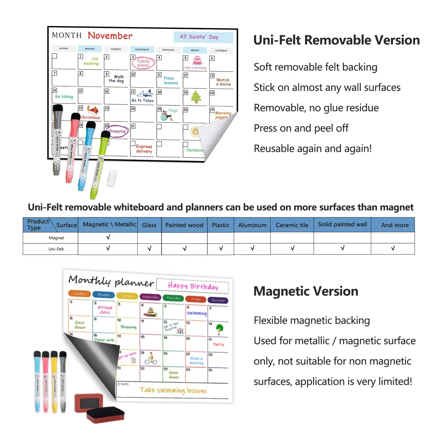 2024 New Model Custom Print Removable  Weekly Planner Board set with markers