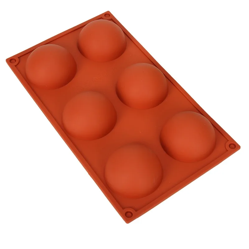 Food Grade  Approved Wholesale 6 Cavities Big 70mm Half Sphere Baking Mold Silicone Cake Mold