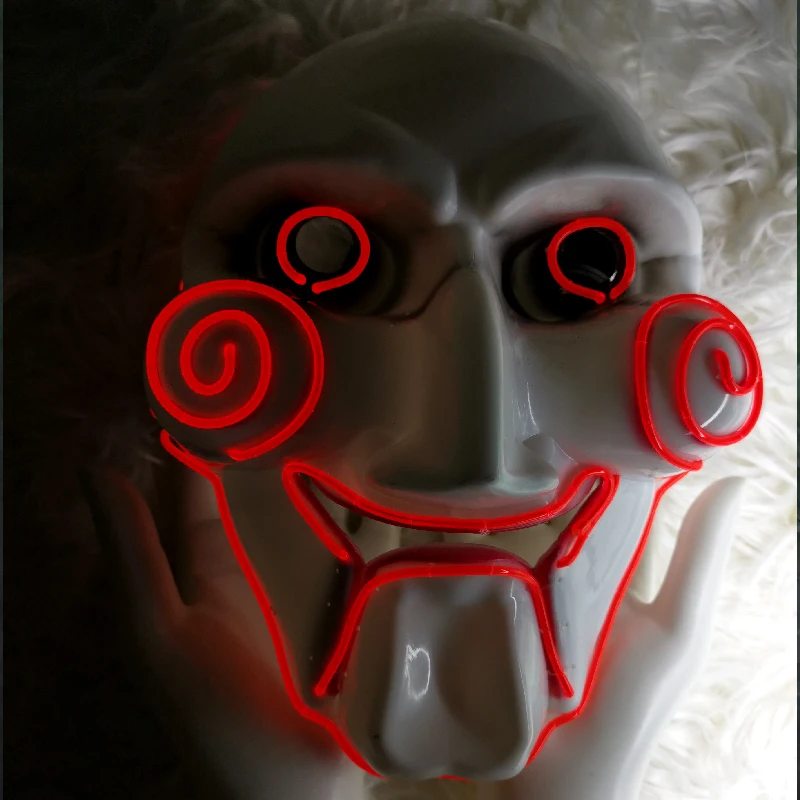 Light Up Neon El Wire Saw Mask for Scary Halloween Cosplay LED Costume