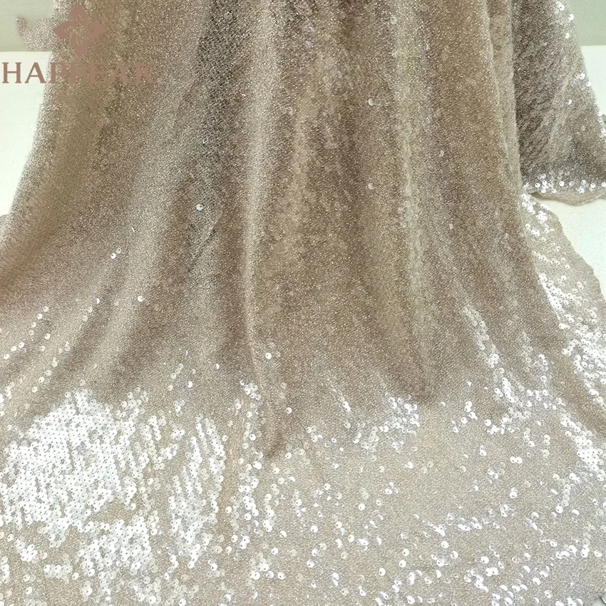 HAPPEAK luxury full spangle shinny sequins embroidered lace net sequin fabric for party
