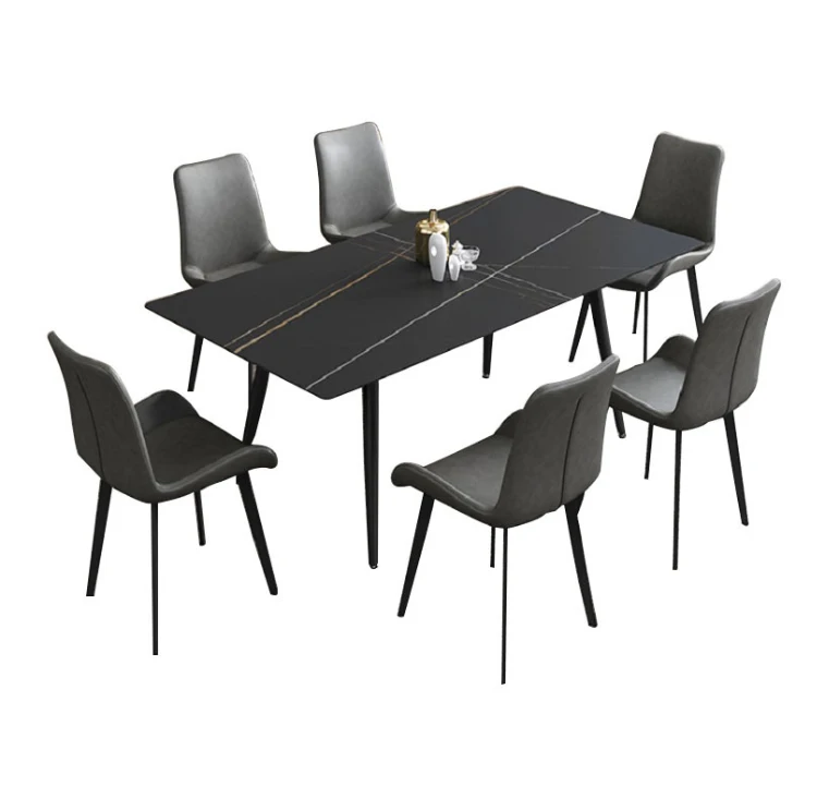 Modern room furniture square rectangle restaurant marble dining table with 6 chairs
