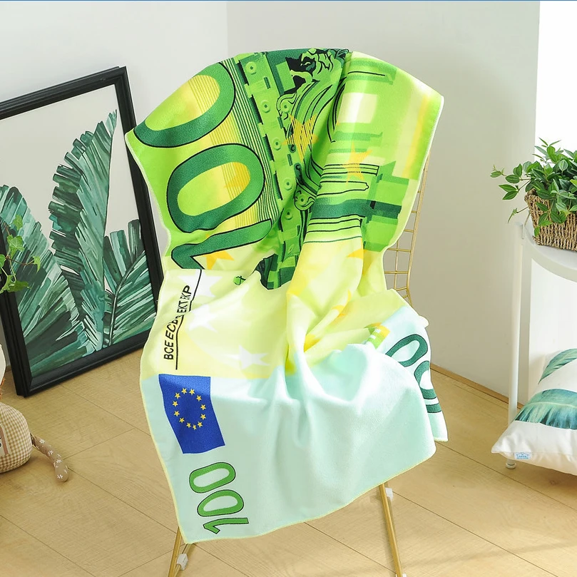 customized water absorbent quick dry dollars print microfiber beach towel