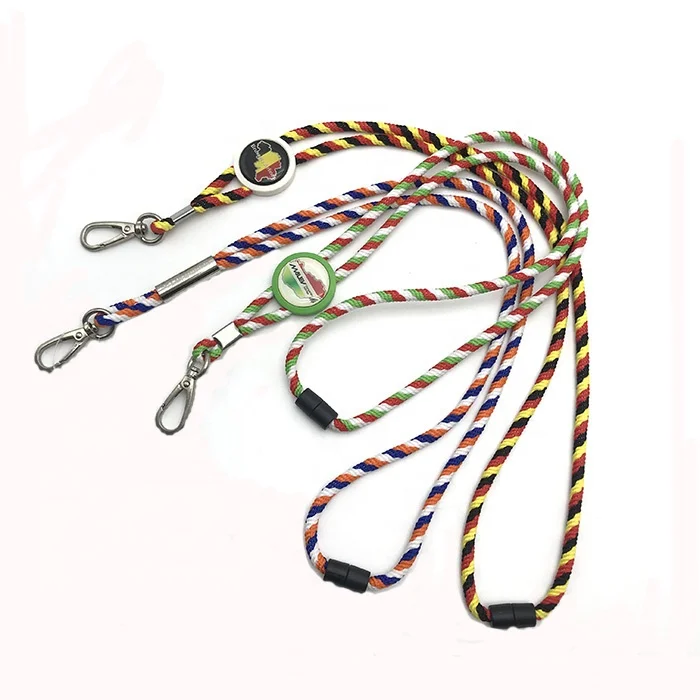 
Custom logo nylon material neck strap coach round cord string roll lanyard 