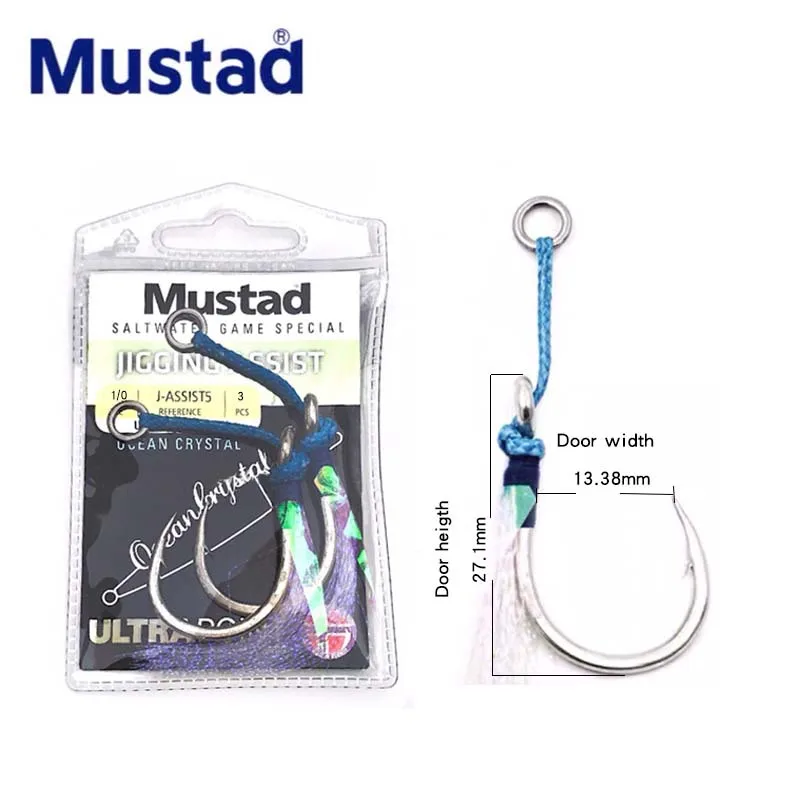 Mustad J-ASSIST5 Fast Jigging Purple Haired Ring Seamless Deep Sea Fish Hook Slow Swing Jigging Hook Pvc Box Shandong Dummy Tin