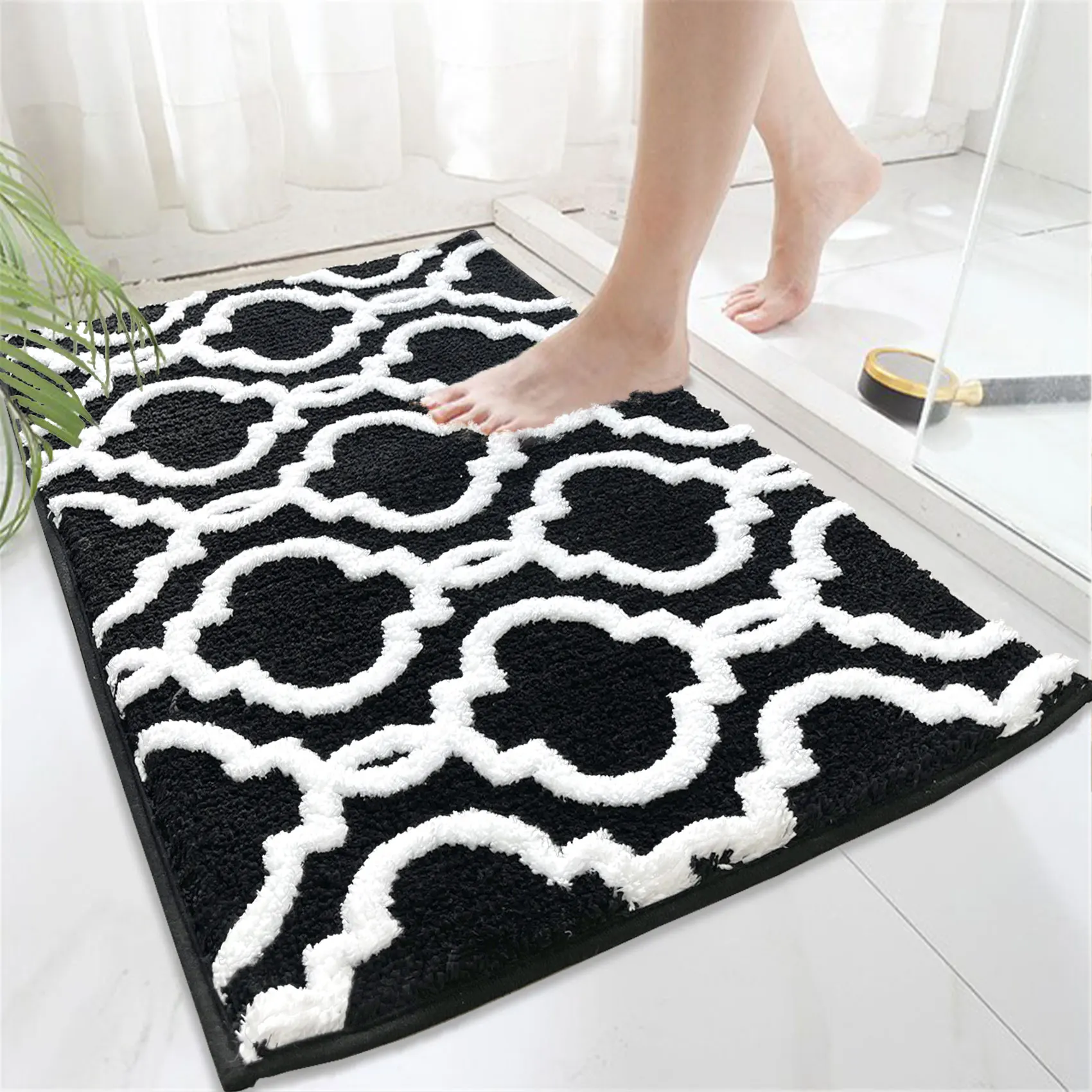 Home Shower Non-slip Bathroom Carpet Hotel White Black Bath Mat