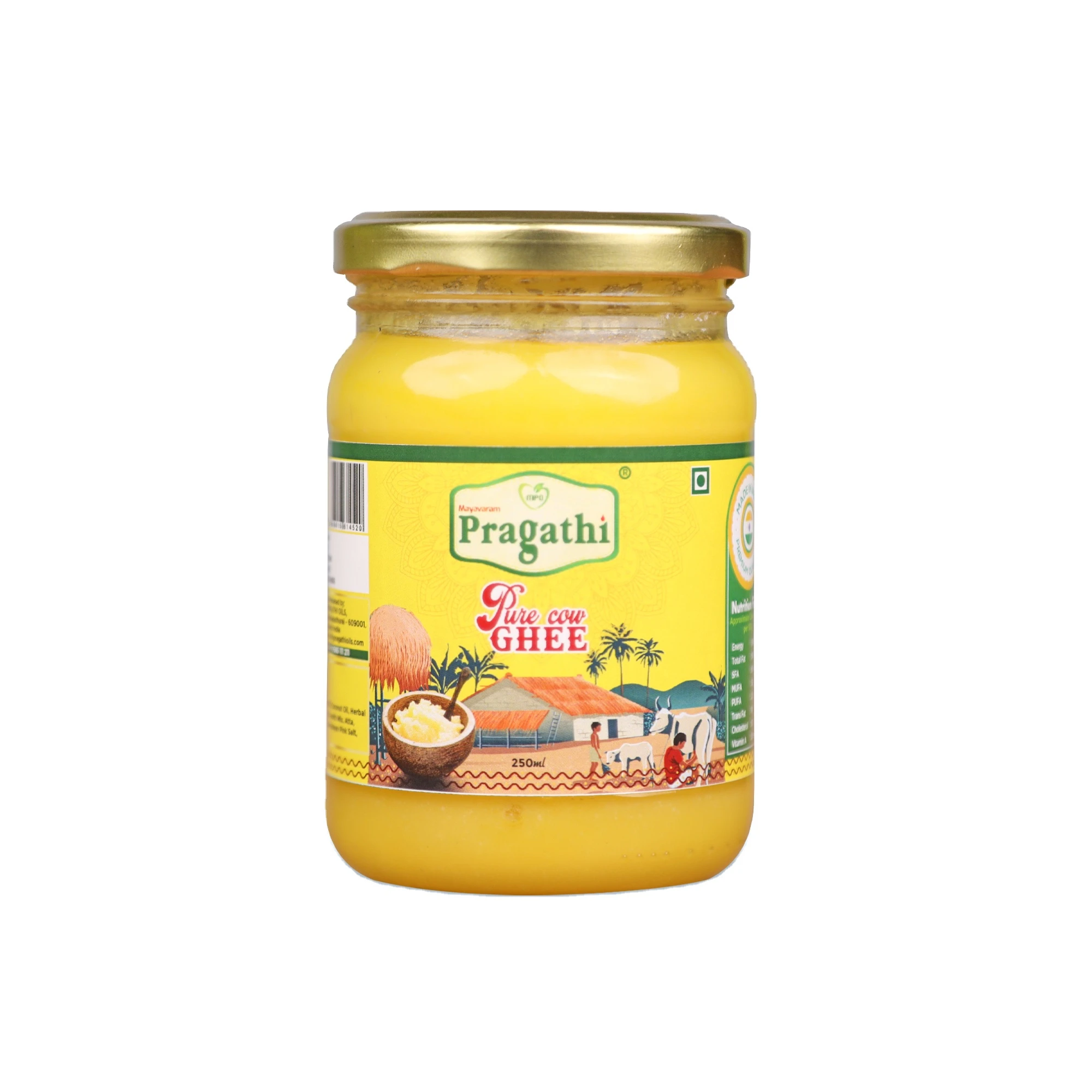 Premium Quality Glass Bottle Natural Cow Ghee Pure and Organic Buter Best Grade Natural Ghee From India 250 Grams Glass Bottle