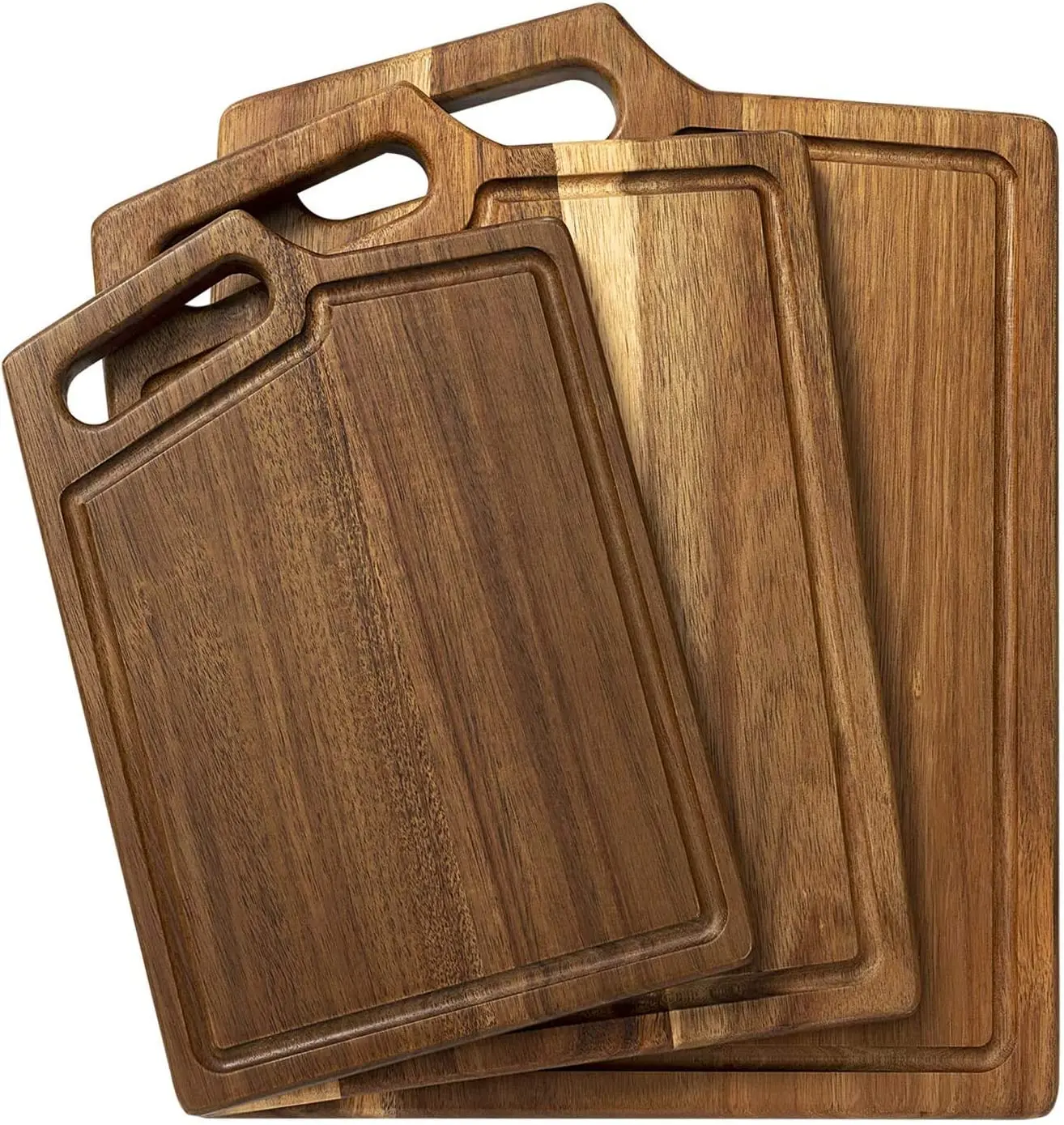 Acacia Wood Cutting Board for Kitchen with Handles & Juice Groove Extra Thick, 3-Pieces Set Assorted Sizes - Butcher Block