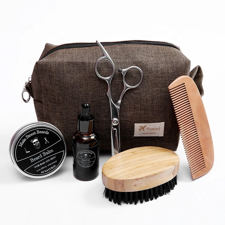 Best selling custom logo men beard care kit travel portable bamboo beard shaving kit
