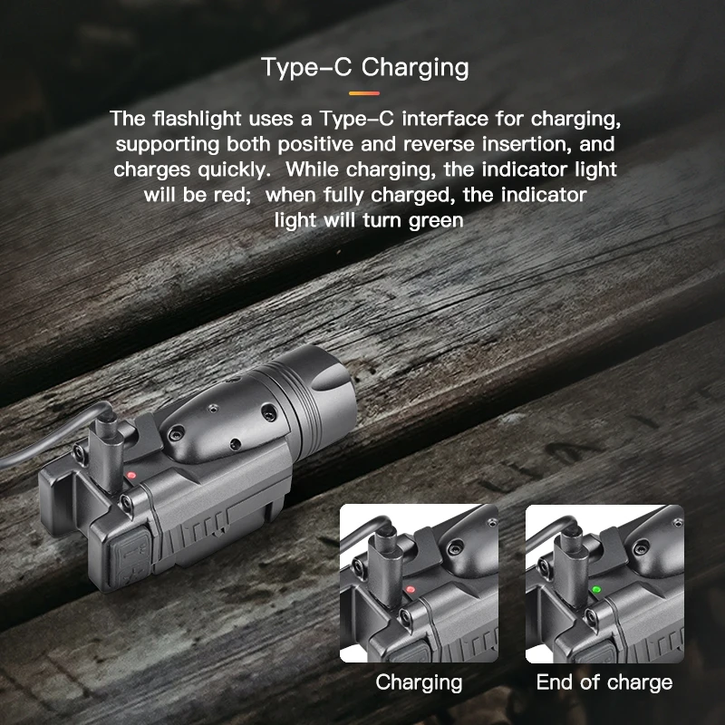 Type C rechargeable 1200 lumens led laser light green laser light combo 5w tactical light for outdoor night