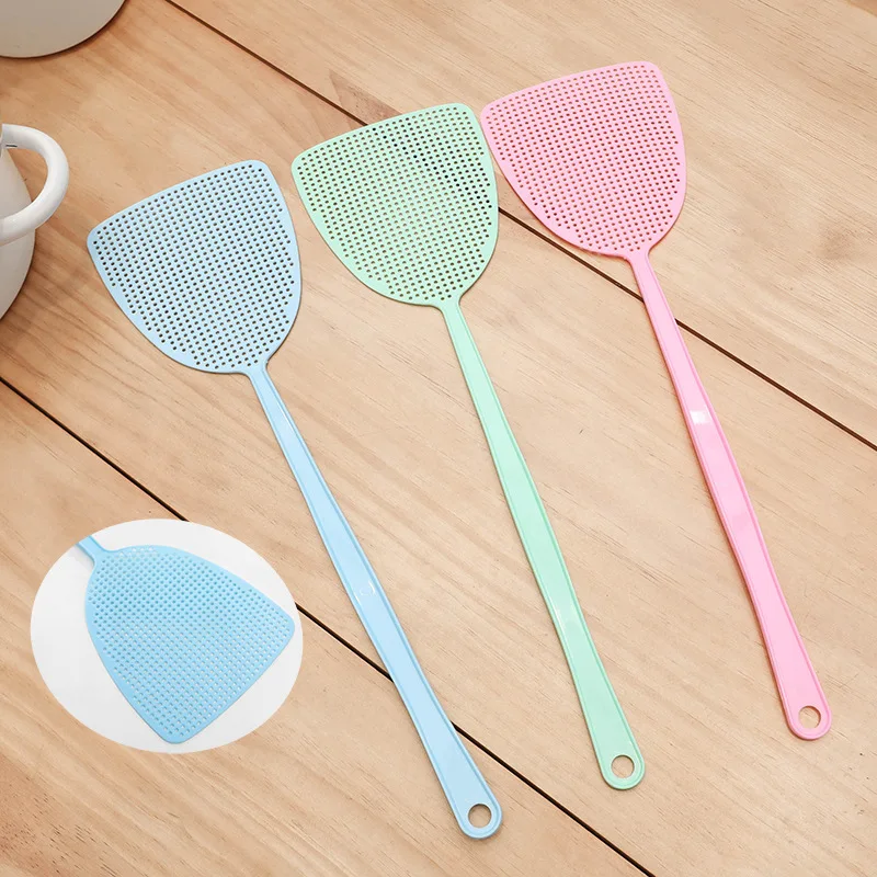 Cheap Portable Lightweight Mosquito Bug Pest Control Handheld Long Handle Manual Fly Swat Colorful Mesh PP Plastic Fly swatter