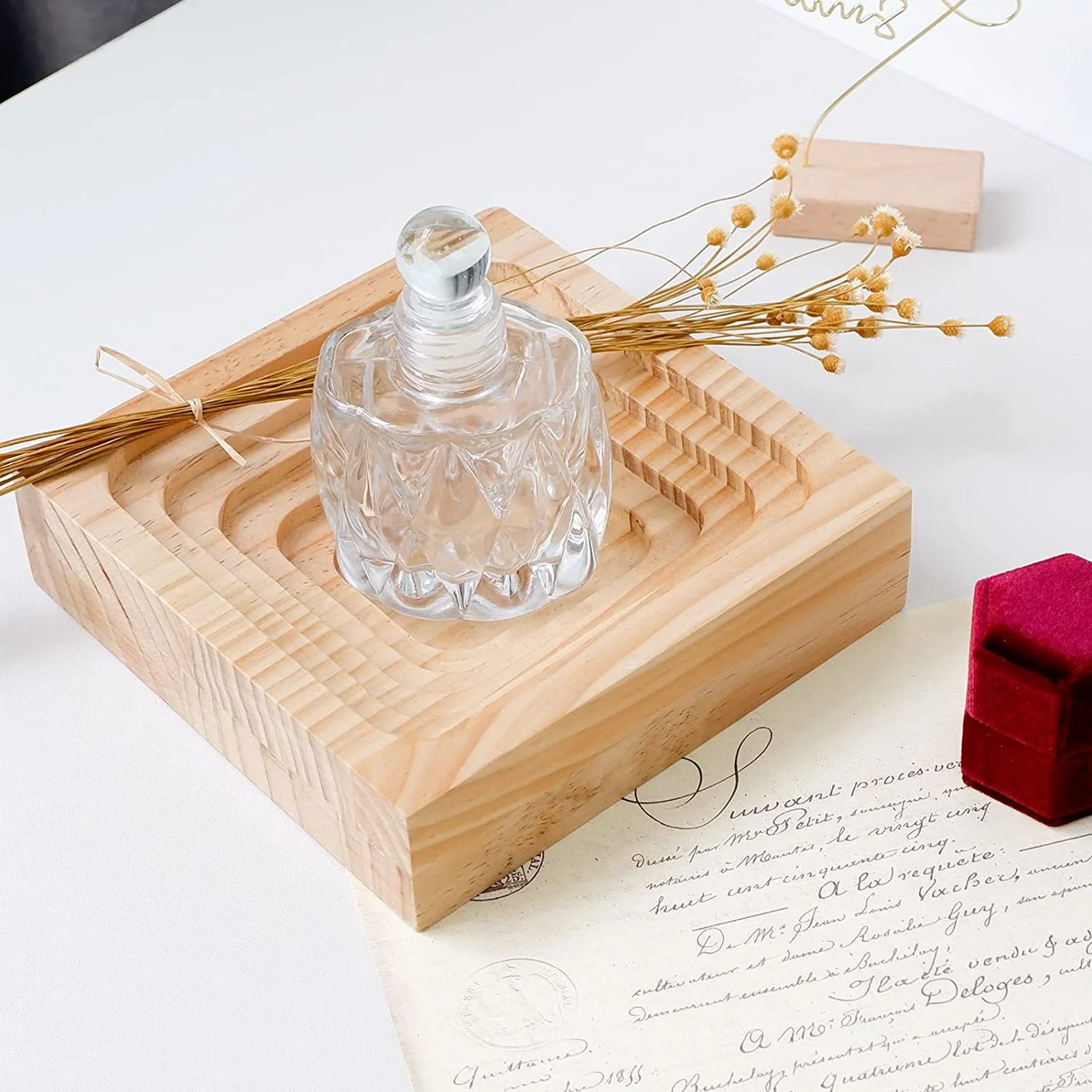 customized wooden candle holder home Decorative desktop perfume organizer scented candle holder bathroom use