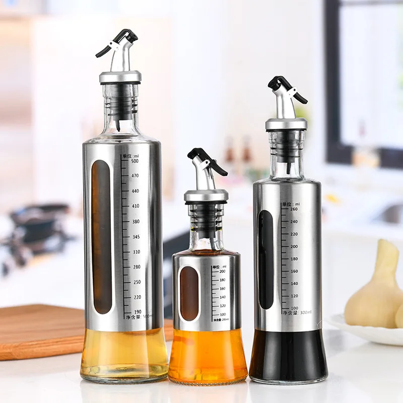 Stainless Steel Olive Oil Vinegar Dispenser Jar Seasoning Condiment Pot Bottles Container Kitchen Storage Tools Kitchen Tools