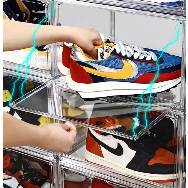 XingYou Clear transparent PET shoe box new sneaker container box wholesale magnetic door stackable giant jordan acrylic shoe box