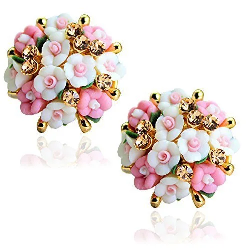 Manufacture Wholesale Jewelry Cute Ceramic Stud Earrings Korean Earrings Whole Ear Clips Ceramic Flower Earrings