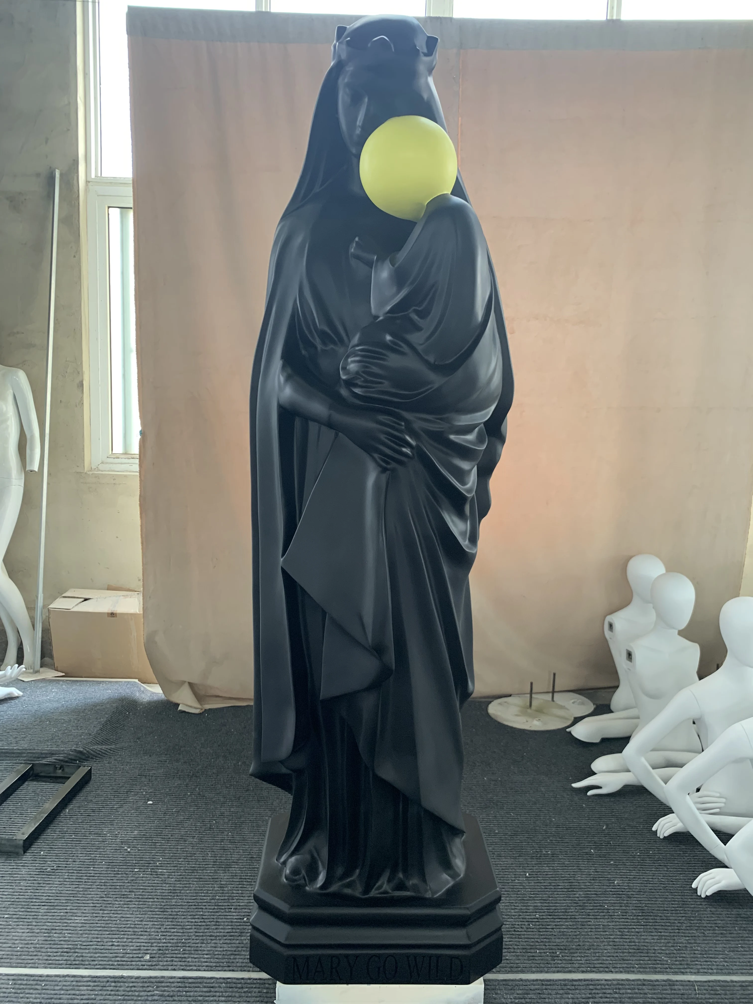 Large Outdoor Black Virgin Mary Statue  Maria Fiberglass Religious Sculpture