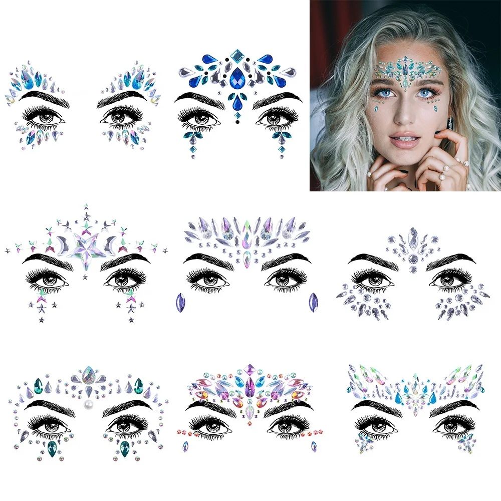 Festival Party Makeup Rhinestones Diamond 3D Temporary Fake Tattoo Eyeliner Stickers Crystal Face Jewels