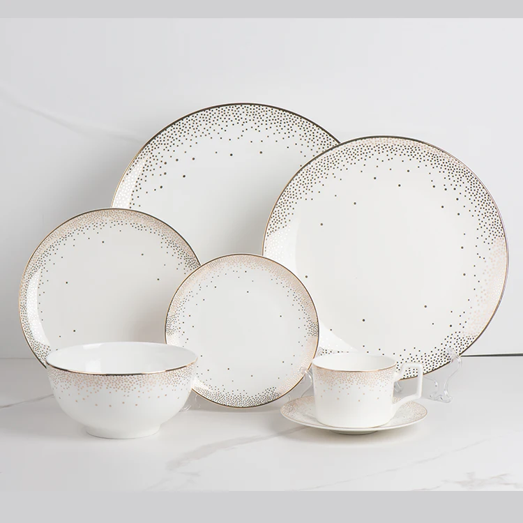 Luxury gold dot home tableware dinner plate restaurant ceramic dinnerware dinner sets