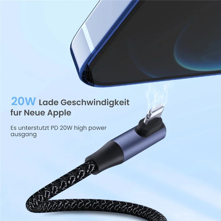 PD USB C Cable PD 20W Fast Charging USB C Charge Cord 90 Degree Right Angle iOS to Type C Data Cable for iPhone 12 Mini Pro Max