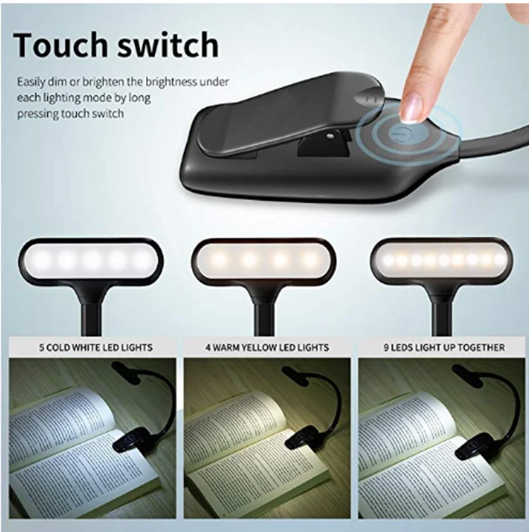 
Book Lamp Rechargeable Foldable USB LED Foldable White Light Body Item Battery Warm light clip on reading light 