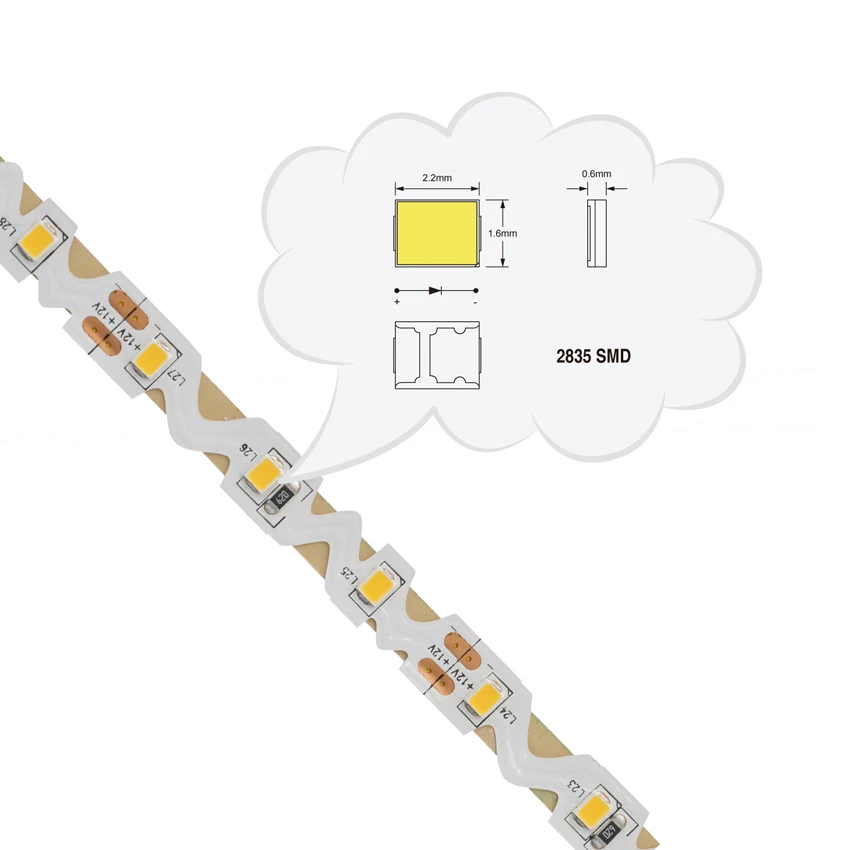 Special Design DC24V 12W/m 8mm PCB 5 Meters/roll Bendable S Shape SMD2835-60 LED Strip Light