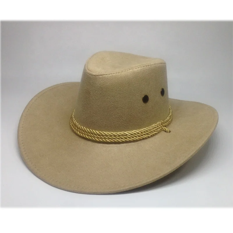 Western Style Cowboy Hat Suede Outdoor Fedora Sun Shading Hat for Men