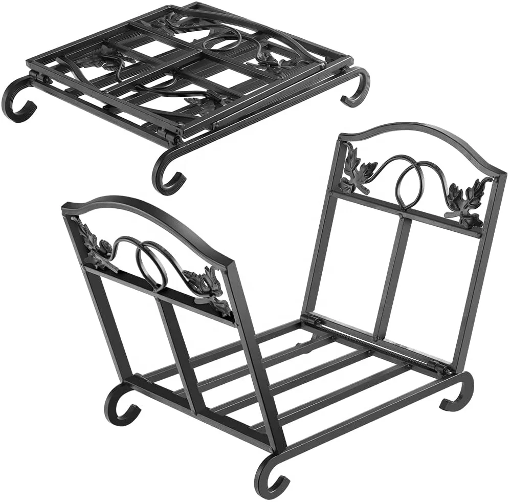 Firewood Rack Indoor Outdoor Heavy Duty Foldable Firewood Holder Wrought Iron Fireplace Log Holders Wood Rack for Firewood