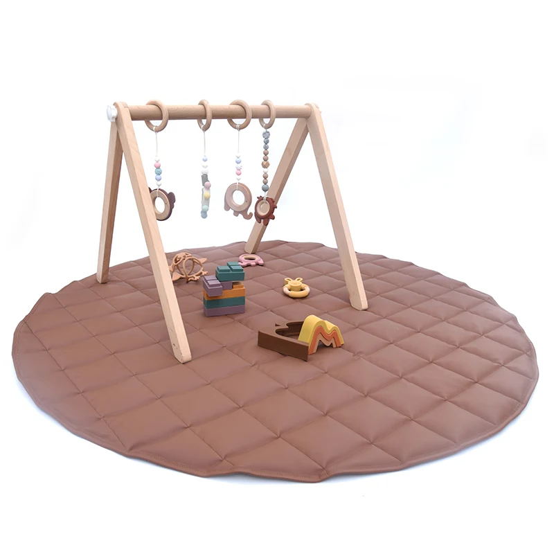 Wooden Foldable Baby Play Gym Frame Activity Mat Gym With Wooden Baby Teething Toys Montessori Nordic Baby Gym