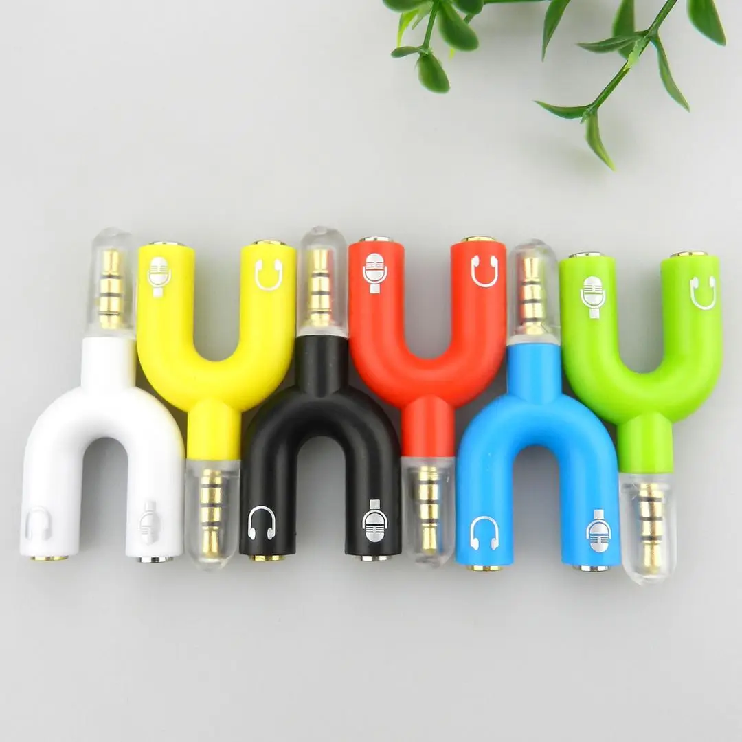 3.5mm Plug Headphone Microphone Converter Head U Type Phone Audio Connector Cable Splitter
