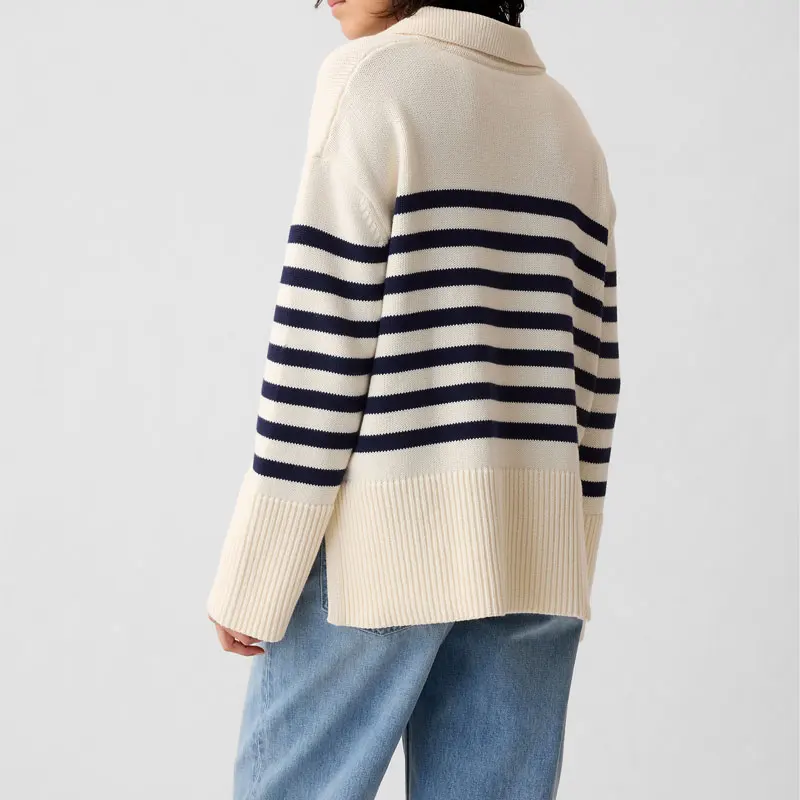 Custom Stylish Oversized Long Sleeve Ladies Stripe Sweater Knitted Sweaters for Women