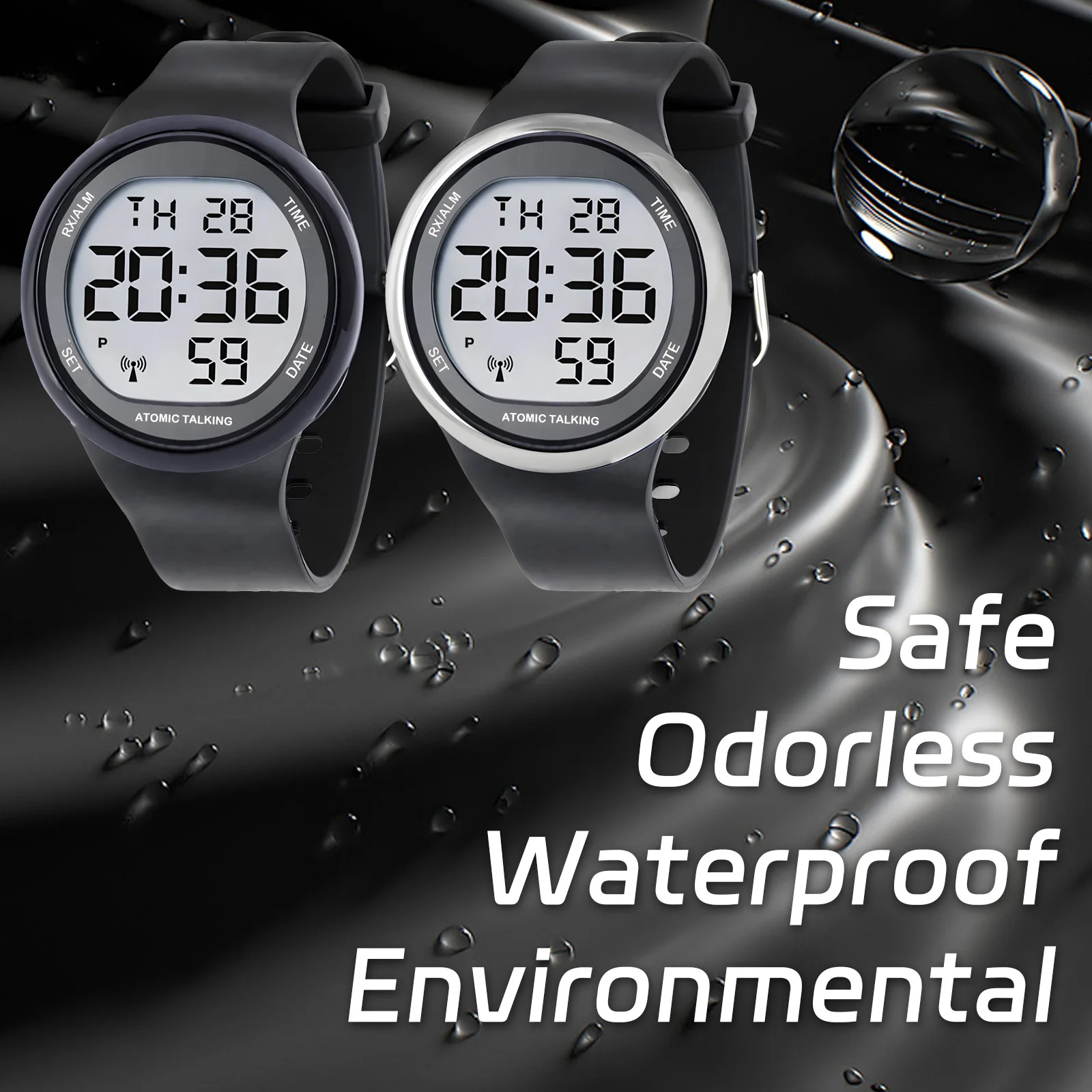 2024 Big LCD Radio Controlled Atomic Talking Digital Watch - Sets Itself Senses Metal Easy-to-Read