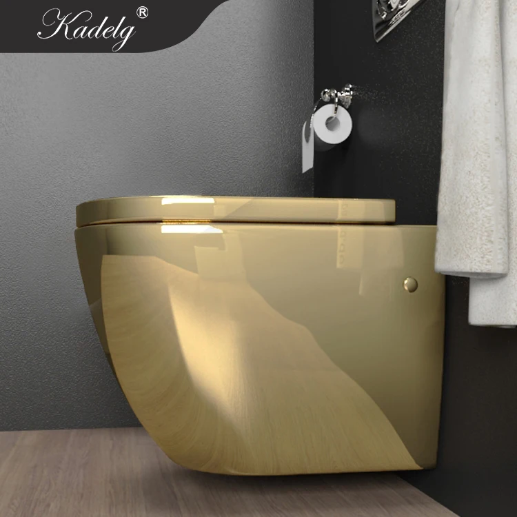 Hot Selling Luxury Gold Toilets Pot Watermark Rimless Wall Mounted Toilet