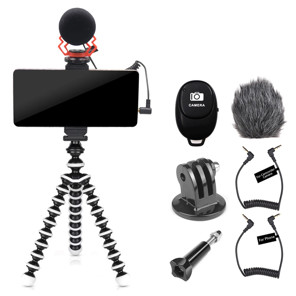 Mcoplus live broadcast equipment Video recording microphone vlog kit led light for smartphone with tripod