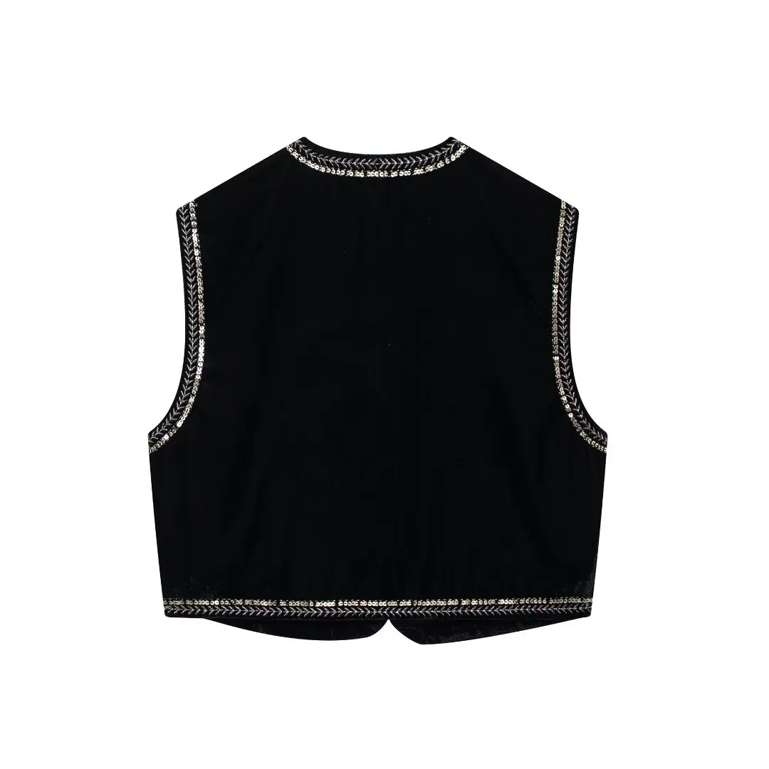 PB&ZA Women 2024 New Chic Fashion Velvet embroidery Vest Coat Vintage Sleeveless Female Waistcoat Chic Tops