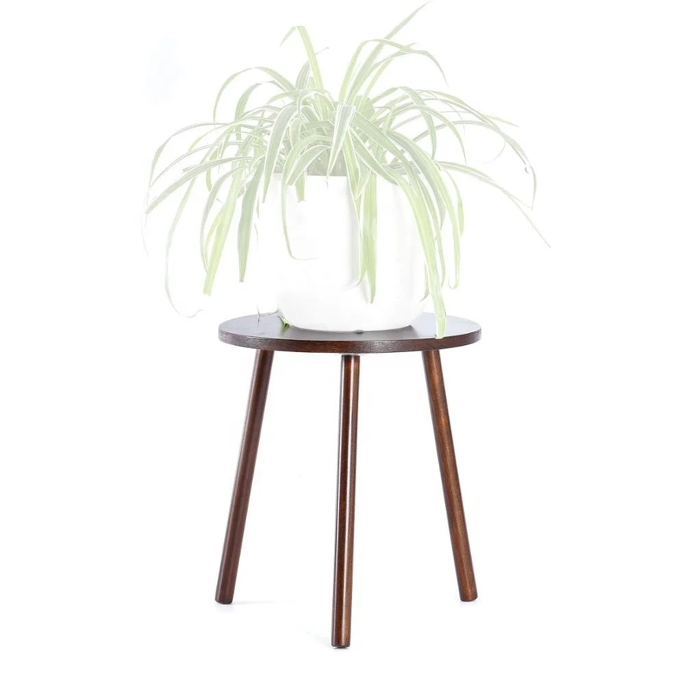 Mid Century  Indoor Tall Plant Stand Wood Planter Holder for Flower Pots, Small Round Side Table, Modern Home Decor