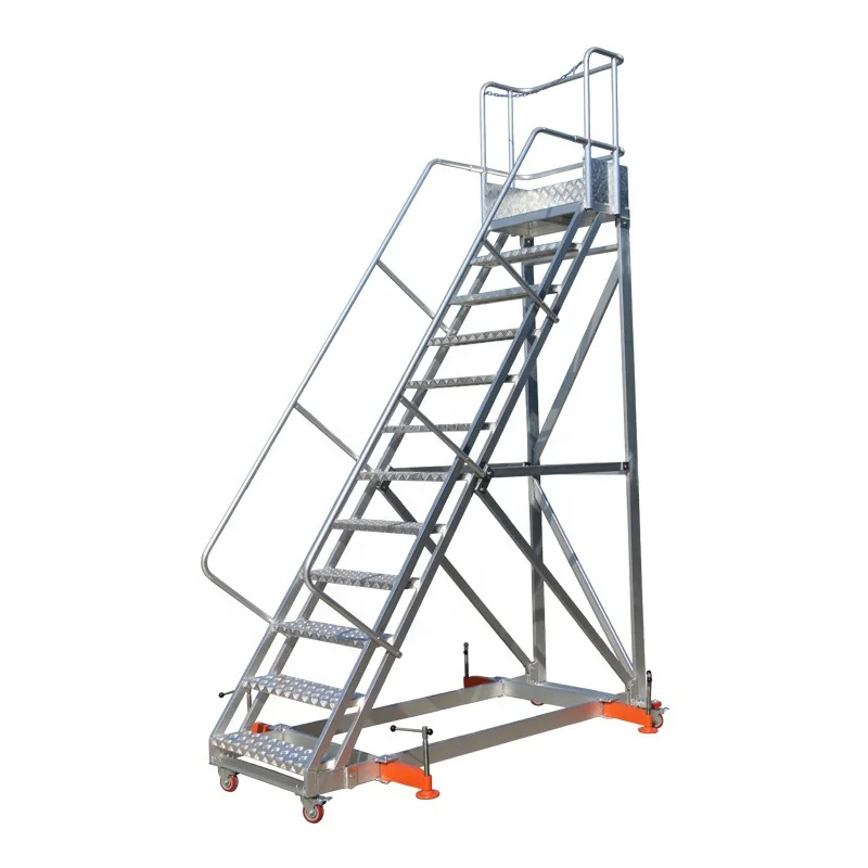 Mobile Industrial Metal Step Ladders Aerial Workbench Ladder With Brake Wheel Aluminum Alloy Maintenance Platform Ladder