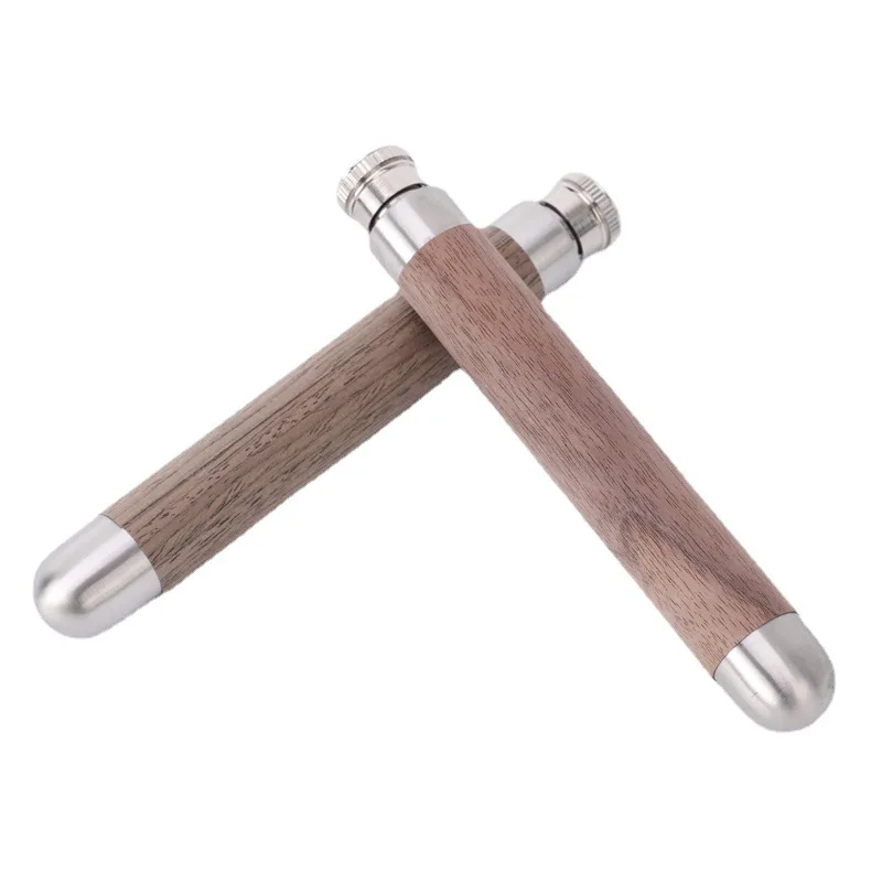 Slim Small Capacity Hip Flask Wood-clad Custom Stainless steel easy to drink Mini Cigar-shaped hip flask for Travel Working